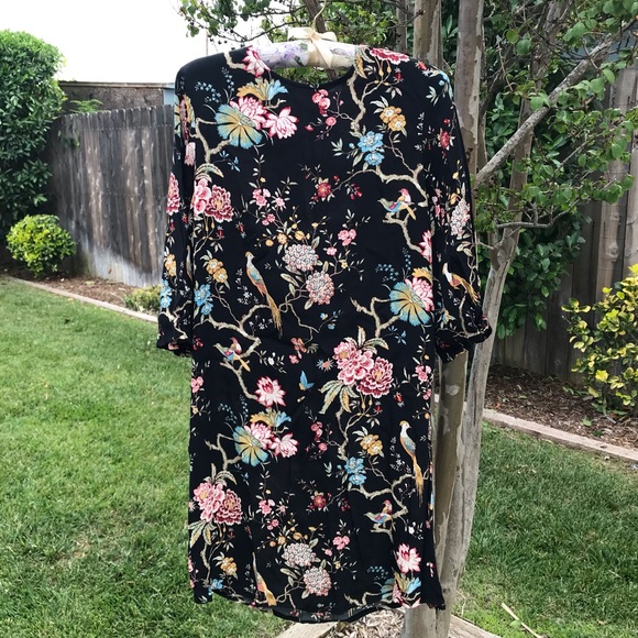 GP & J Baker x H&M Black Floral Bird Black Dress - Picture 1 of 3